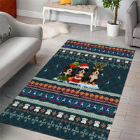 Bernese Mountain Dogs in Holiday Costumes Area Rug with Green Snowflake Pattern Design - Wonder Print Shop
