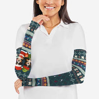 Bernese Mountain Dogs in Holiday Costumes Arm Sleeves with Green Snowflake Pattern Design - Wonder Print Shop