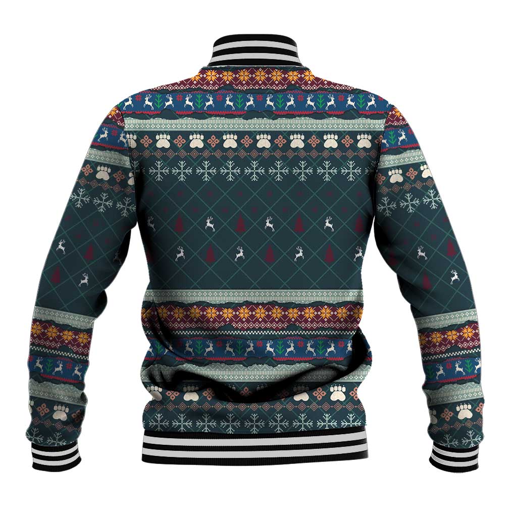 Bernese Mountain Dogs in Holiday Costumes Baseball Jacket with Green Snowflake Pattern Design - Wonder Print Shop