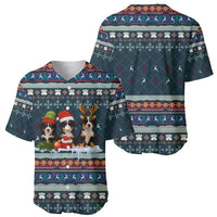 Bernese Mountain Dogs in Holiday Costumes Baseball Jersey with Green Snowflake Pattern Design - Wonder Print Shop
