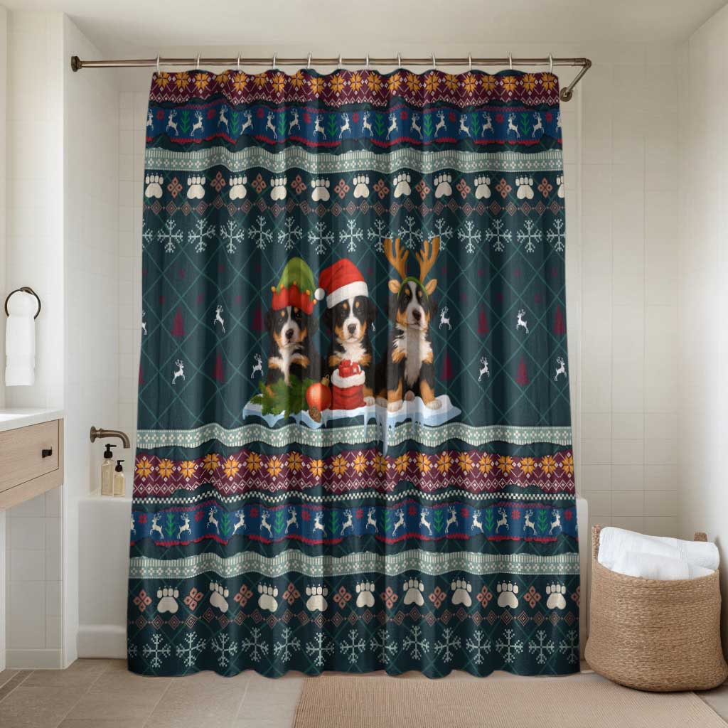 Bernese Mountain Dogs in Holiday Costumes Bathroom Set with Green Snowflake Pattern Design - Wonder Print Shop