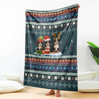 Bernese Mountain Dogs in Holiday Costumes Blanket with Green Snowflake Pattern Design - Wonder Print Shop