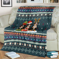 Bernese Mountain Dogs in Holiday Costumes Blanket with Green Snowflake Pattern Design - Wonder Print Shop