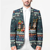 Bernese Mountain Dogs in Holiday Costumes Blazer with Green Snowflake Pattern Design - Wonder Print Shop