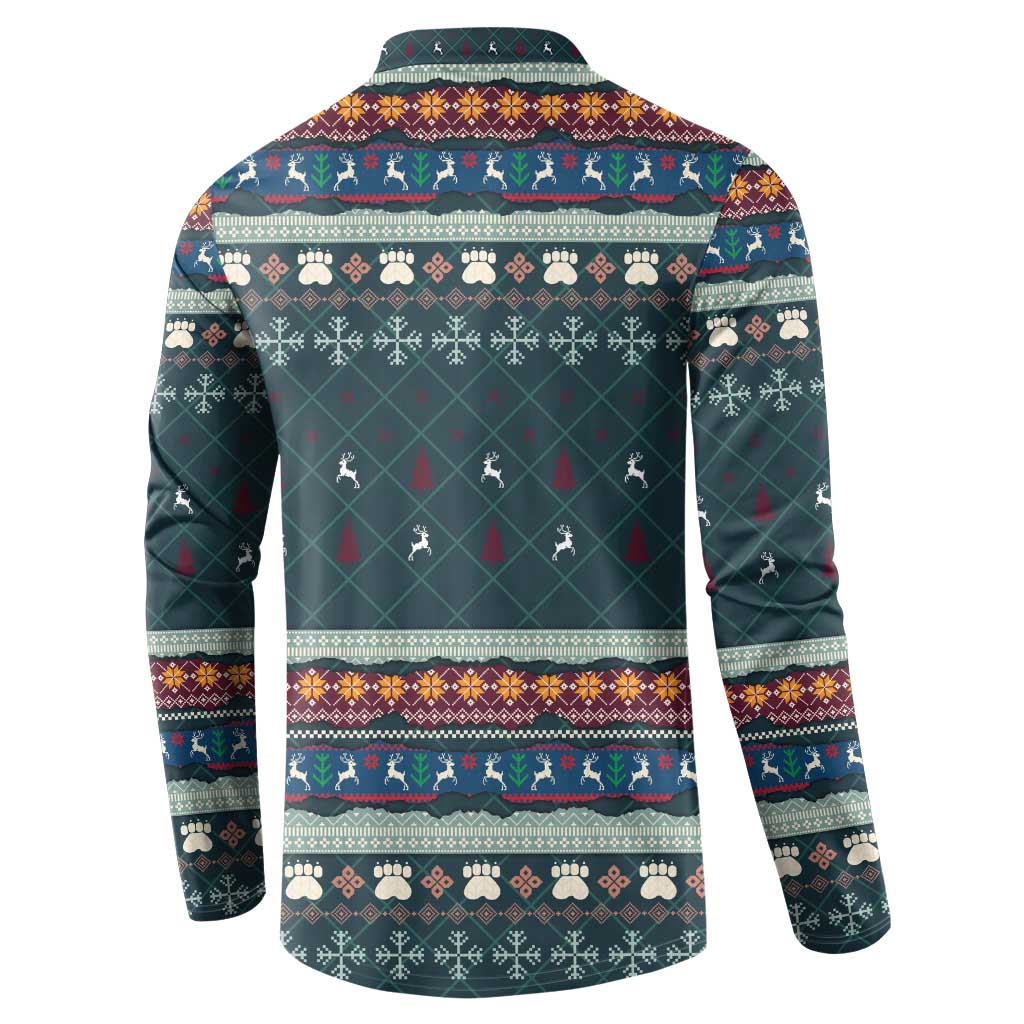 Bernese Mountain Dogs in Holiday Costumes Button Sweatshirt with Green Snowflake Pattern Design - Wonder Print Shop