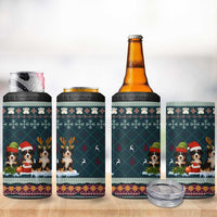 Bernese Mountain Dogs in Holiday Costumes 4 in 1 Can Cooler Tumbler with Green Snowflake Pattern Design - Wonder Print Shop