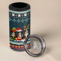 Bernese Mountain Dogs in Holiday Costumes 4 in 1 Can Cooler Tumbler with Green Snowflake Pattern Design - Wonder Print Shop