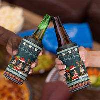 Bernese Mountain Dogs in Holiday Costumes 4 in 1 Can Cooler Tumbler with Green Snowflake Pattern Design - Wonder Print Shop