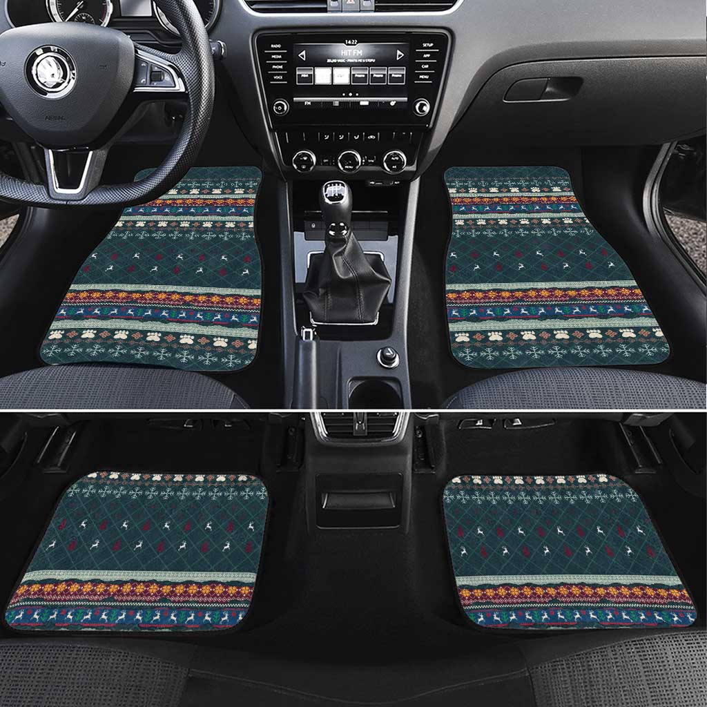 Bernese Mountain Dogs in Holiday Costumes Car Mats with Green Snowflake Pattern Design - Wonder Print Shop