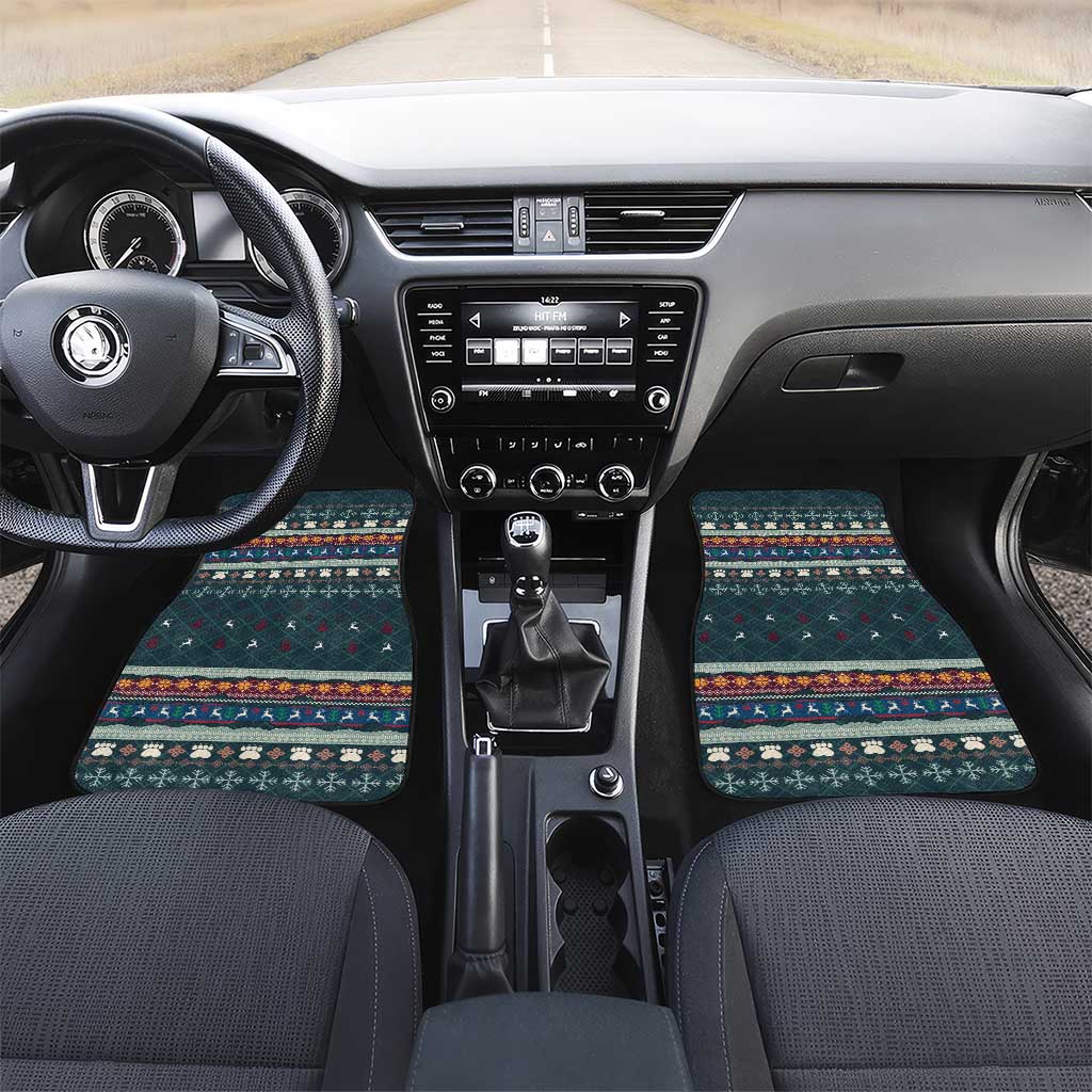 Bernese Mountain Dogs in Holiday Costumes Car Mats with Green Snowflake Pattern Design - Wonder Print Shop