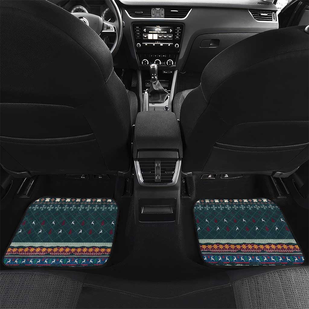 Bernese Mountain Dogs in Holiday Costumes Car Mats with Green Snowflake Pattern Design - Wonder Print Shop
