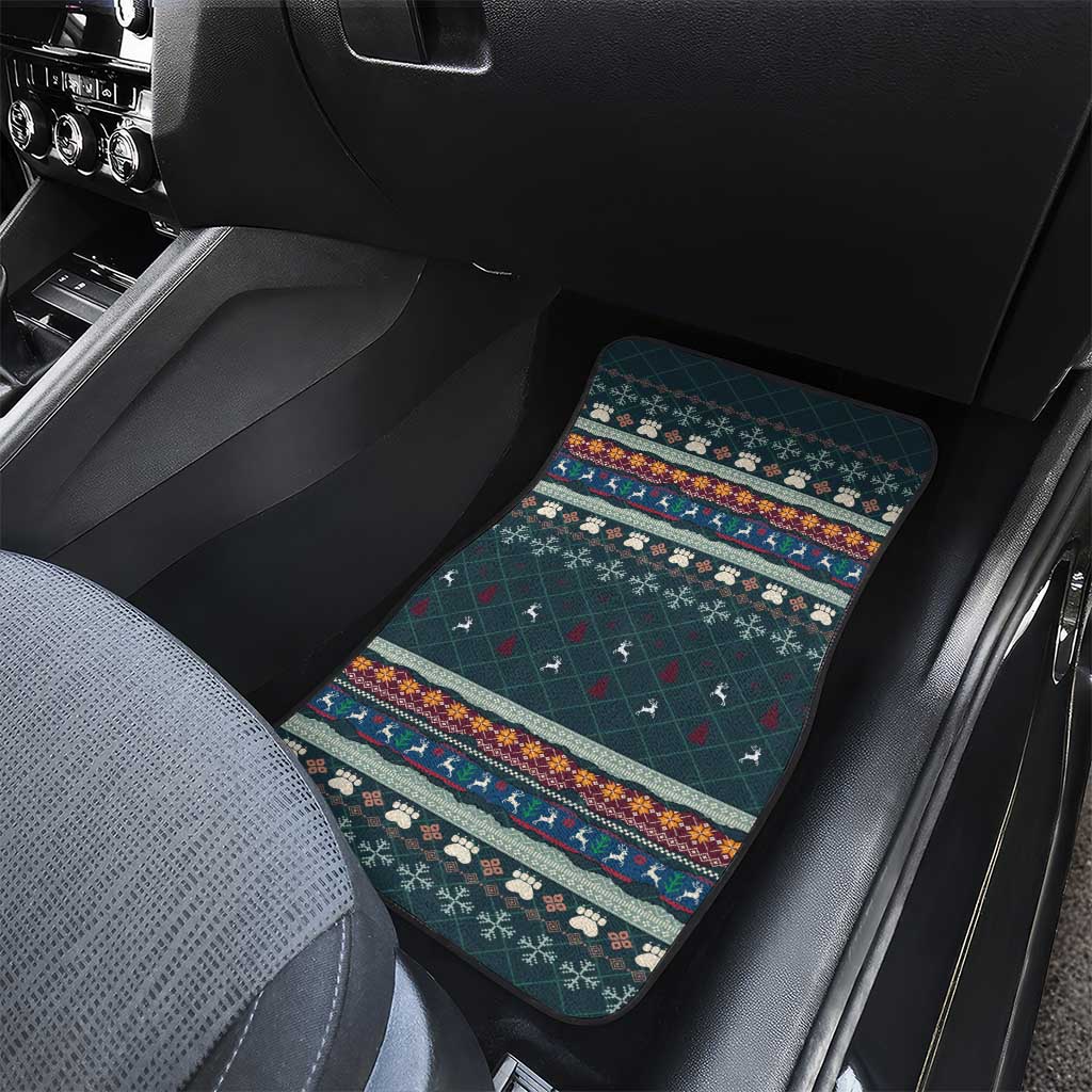 Bernese Mountain Dogs in Holiday Costumes Car Mats with Green Snowflake Pattern Design - Wonder Print Shop