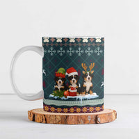 Bernese Mountain Dogs in Holiday Costumes Ceramic Mug with Green Snowflake Pattern Design - Wonder Print Shop