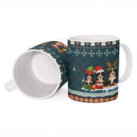 Bernese Mountain Dogs in Holiday Costumes Ceramic Mug with Green Snowflake Pattern Design - Wonder Print Shop