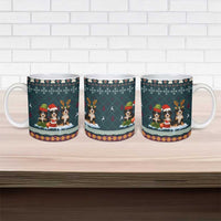 Bernese Mountain Dogs in Holiday Costumes Ceramic Mug with Green Snowflake Pattern Design - Wonder Print Shop