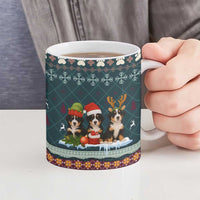Bernese Mountain Dogs in Holiday Costumes Ceramic Mug with Green Snowflake Pattern Design - Wonder Print Shop