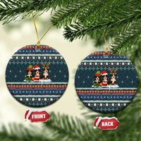 Bernese Mountain Dogs in Holiday Costumes Ceramic Ornament with Green Snowflake Pattern Design - Wonder Print Shop