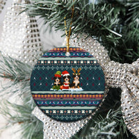 Bernese Mountain Dogs in Holiday Costumes Ceramic Ornament with Green Snowflake Pattern Design - Wonder Print Shop