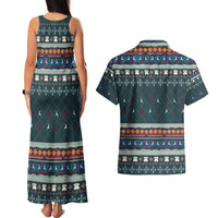 Bernese Mountain Dogs in Holiday Costumes Couples Matching Tank Maxi Dress and Hawaiian Shirt with Green Snowflake Pattern Design - Wonder Print Shop