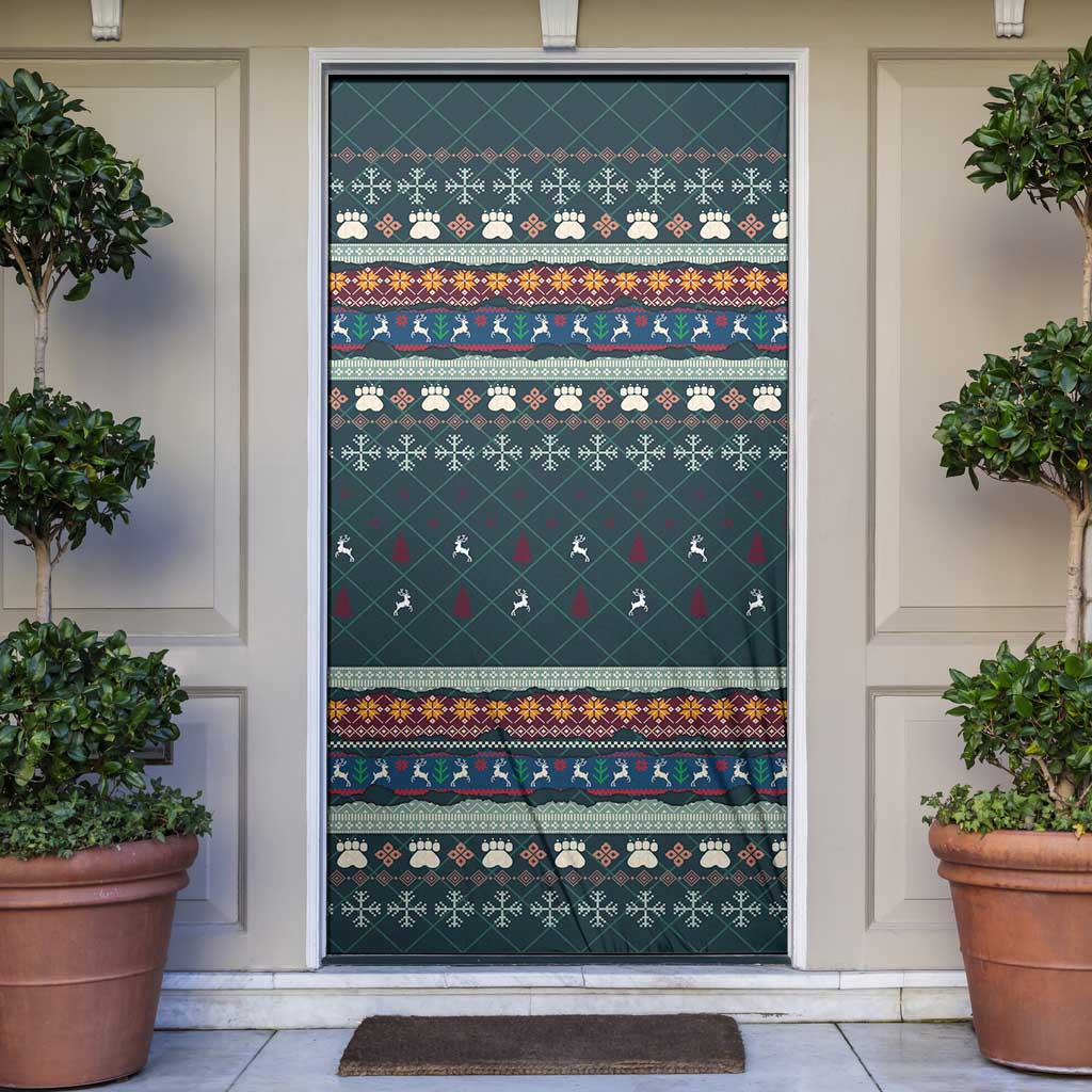 Bernese Mountain Dogs in Holiday Costumes Door Cover with Green Snowflake Pattern Design - Wonder Print Shop