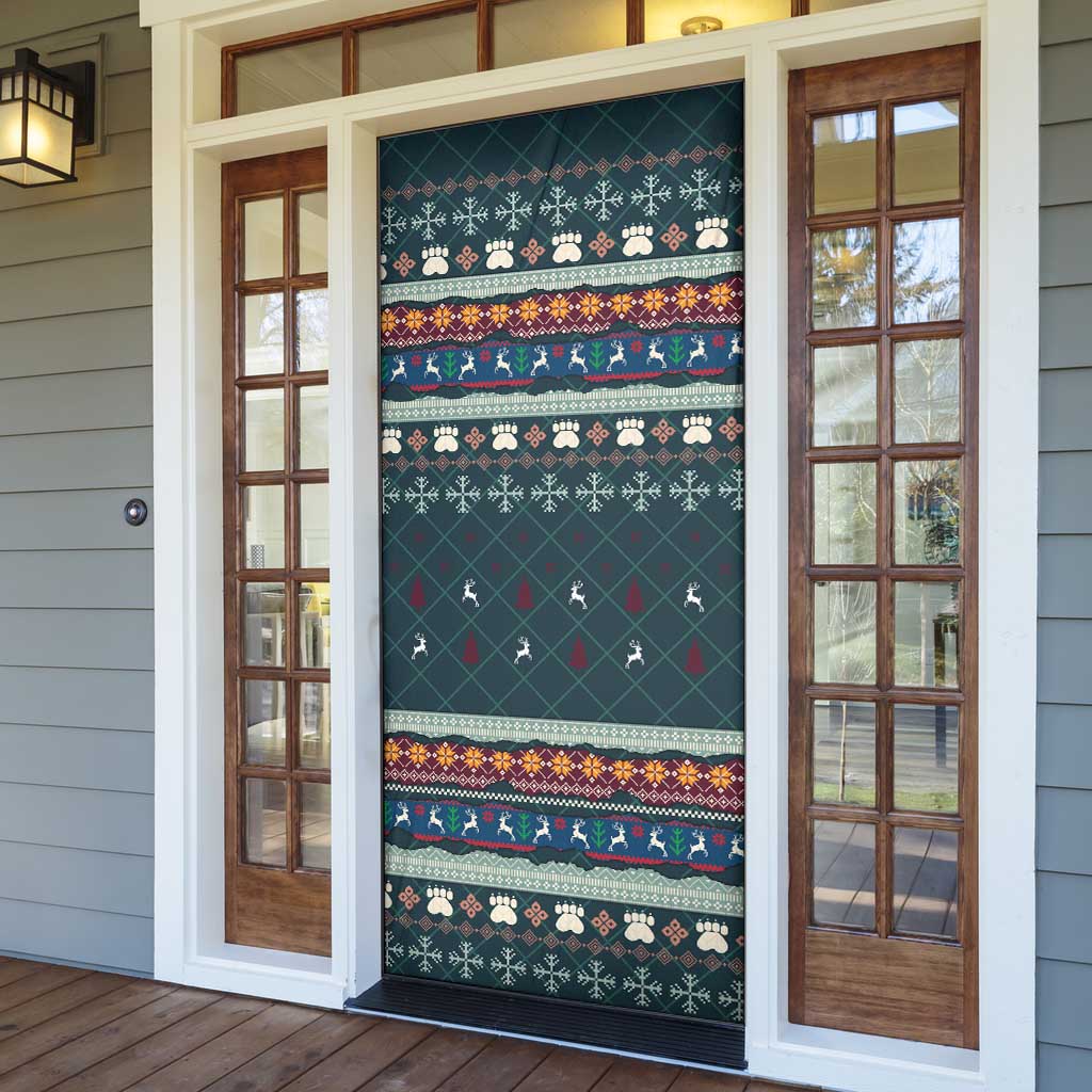 Bernese Mountain Dogs in Holiday Costumes Door Cover with Green Snowflake Pattern Design - Wonder Print Shop