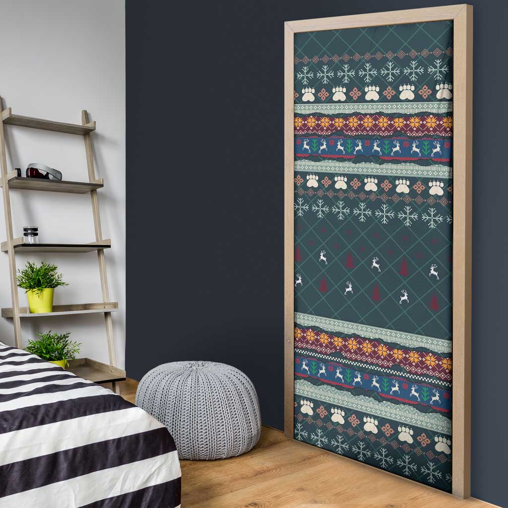 Bernese Mountain Dogs in Holiday Costumes Door Cover with Green Snowflake Pattern Design - Wonder Print Shop