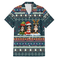 Bernese Mountain Dogs in Holiday Costumes Family Matching Mermaid Dress and Hawaiian Shirt with Green Snowflake Pattern Design - Wonder Print Shop