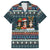 Bernese Mountain Dogs in Holiday Costumes Family Matching Off The Shoulder Long Sleeve Dress and Hawaiian Shirt with Green Snowflake Pattern Design - Wonder Print Shop