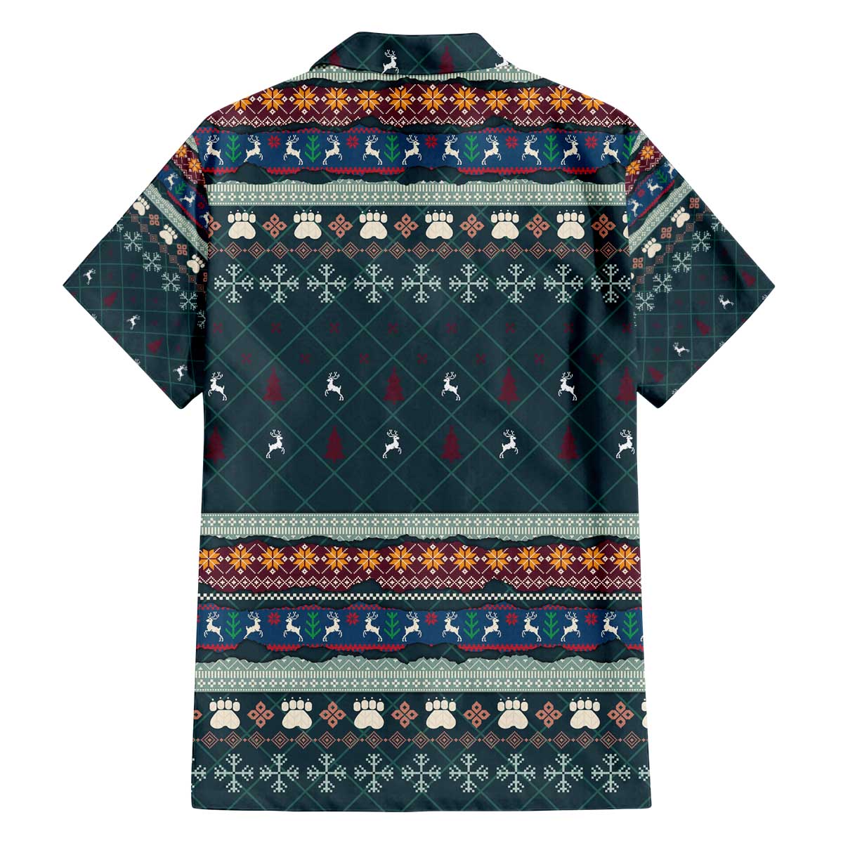 Bernese Mountain Dogs in Holiday Costumes Family Matching Off The Shoulder Long Sleeve Dress and Hawaiian Shirt with Green Snowflake Pattern Design - Wonder Print Shop