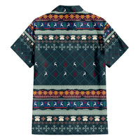 Bernese Mountain Dogs in Holiday Costumes Family Matching Off The Shoulder Long Sleeve Dress and Hawaiian Shirt with Green Snowflake Pattern Design - Wonder Print Shop