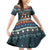 Bernese Mountain Dogs in Holiday Costumes Family Matching Off Shoulder Short Dress and Hawaiian Shirt with Green Snowflake Pattern Design - Wonder Print Shop