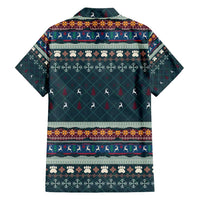 Bernese Mountain Dogs in Holiday Costumes Family Matching Off Shoulder Short Dress and Hawaiian Shirt with Green Snowflake Pattern Design - Wonder Print Shop