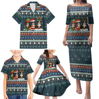 Bernese Mountain Dogs in Holiday Costumes Family Matching Puletasi and Hawaiian Shirt with Green Snowflake Pattern Design - Wonder Print Shop