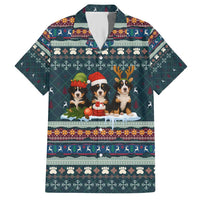 Bernese Mountain Dogs in Holiday Costumes Family Matching Short Sleeve Bodycon Dress and Hawaiian Shirt with Green Snowflake Pattern Design - Wonder Print Shop