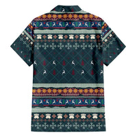 Bernese Mountain Dogs in Holiday Costumes Family Matching Short Sleeve Bodycon Dress and Hawaiian Shirt with Green Snowflake Pattern Design - Wonder Print Shop