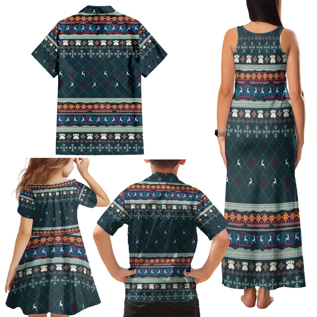 Bernese Mountain Dogs in Holiday Costumes Family Matching Tank Maxi Dress and Hawaiian Shirt with Green Snowflake Pattern Design - Wonder Print Shop