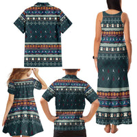 Bernese Mountain Dogs in Holiday Costumes Family Matching Tank Maxi Dress and Hawaiian Shirt with Green Snowflake Pattern Design - Wonder Print Shop
