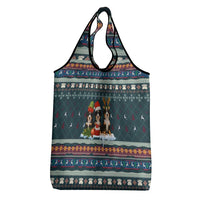 Bernese Mountain Dogs in Holiday Costumes Grocery Bag with Green Snowflake Pattern Design - Wonder Print Shop