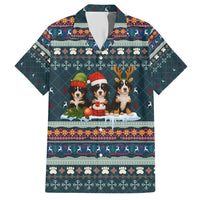 Bernese Mountain Dogs in Holiday Costumes Hawaiian Shirt with Green Snowflake Pattern Design - Wonder Print Shop