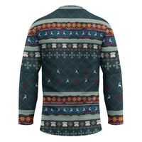 Bernese Mountain Dogs in Holiday Costumes Hockey Jersey with Green Snowflake Pattern Design - Wonder Print Shop