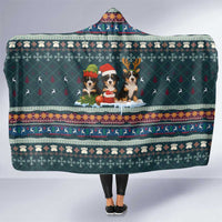 Bernese Mountain Dogs in Holiday Costumes Hooded Blanket with Green Snowflake Pattern Design - Wonder Print Shop
