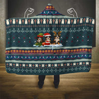 Bernese Mountain Dogs in Holiday Costumes Hooded Blanket with Green Snowflake Pattern Design - Wonder Print Shop