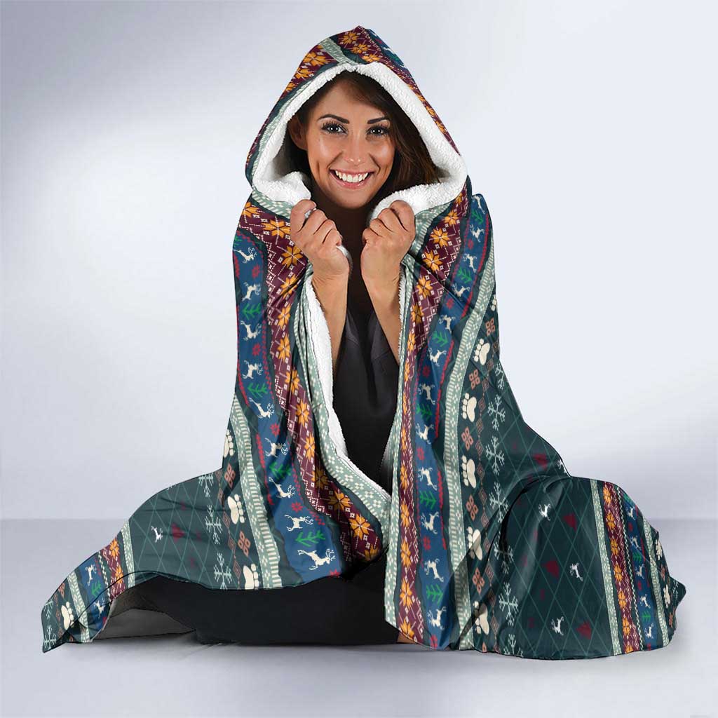 Bernese Mountain Dogs in Holiday Costumes Hooded Blanket with Green Snowflake Pattern Design - Wonder Print Shop