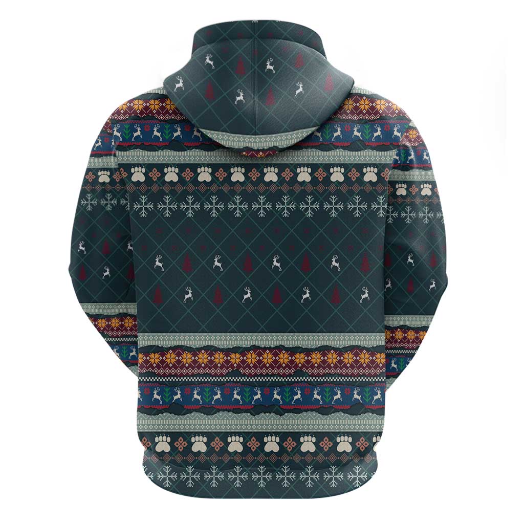 Bernese Mountain Dogs in Holiday Costumes Hoodie with Green Snowflake Pattern Design - Wonder Print Shop