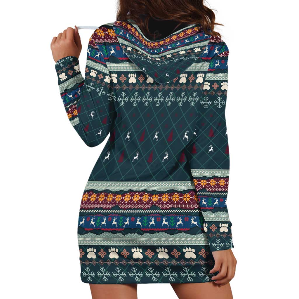 Bernese Mountain Dogs in Holiday Costumes Hoodie Dress with Green Snowflake Pattern Design - Wonder Print Shop