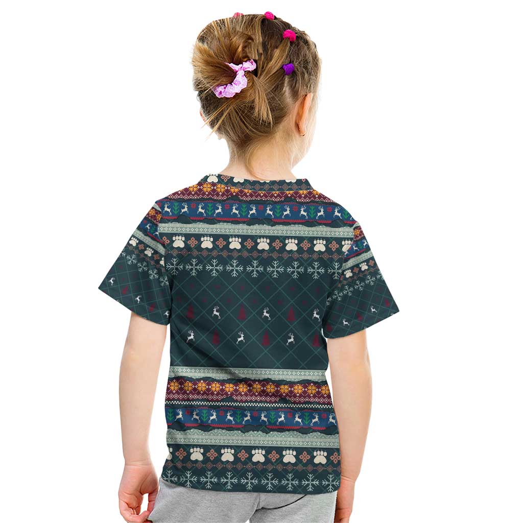 Bernese Mountain Dogs in Holiday Costumes Kid T Shirt with Green Snowflake Pattern Design - Wonder Print Shop