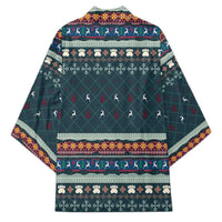 Bernese Mountain Dogs in Holiday Costumes Kimono with Green Snowflake Pattern Design - Wonder Print Shop