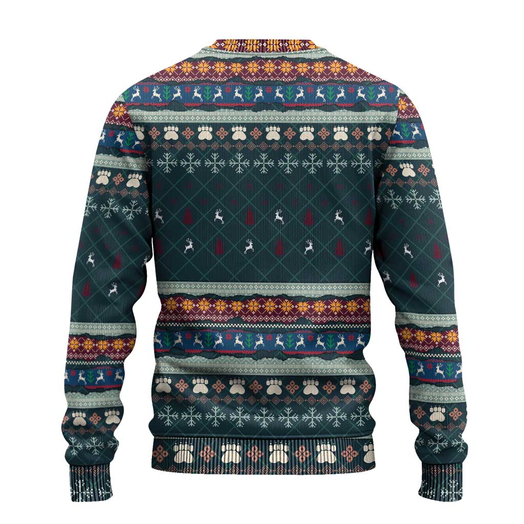 Bernese Mountain Dogs in Holiday Costumes Ugly Christmas Sweater with Green Snowflake Pattern Design - Wonder Print Shop
