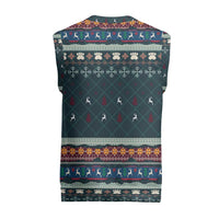 Bernese Mountain Dogs in Holiday Costumes Christmas Knitted V-Neck Vest with Green Snowflake Pattern Design - Wonder Print Shop