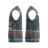 Bernese Mountain Dogs in Holiday Costumes Christmas Knitted V-Neck Vest with Green Snowflake Pattern Design - Wonder Print Shop